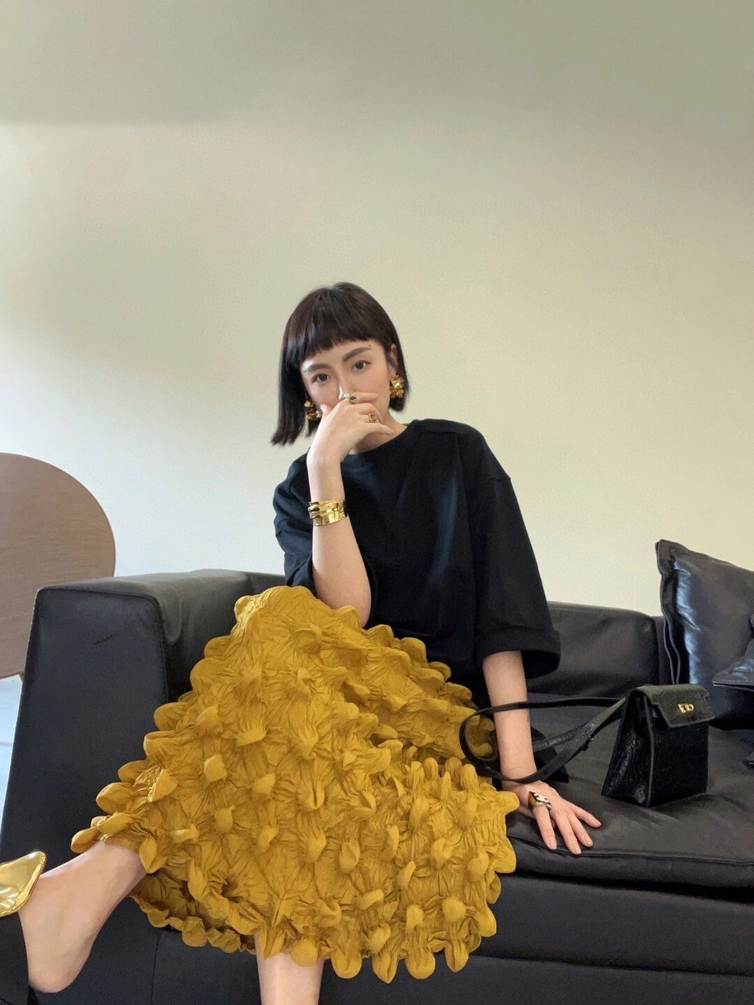 Bubble-Pleated Slimming A-Line Skirt for Effortless Elegance