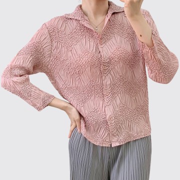 Two-in-One Reversible Crinkle Blouse: Women's Long Sleeve Shirt with Dual-Front Design & Artisan Pleating