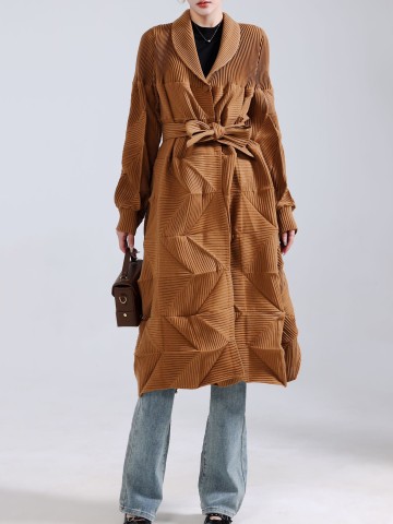 Diamond Pleated Long Wool Blend Coat - Thickened for Spring & Autumn