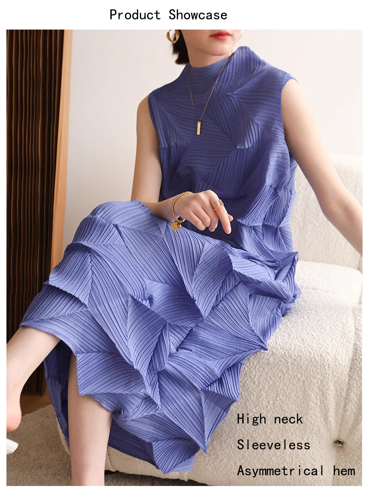 Rose-Pleated Sleeveless Midi Dress