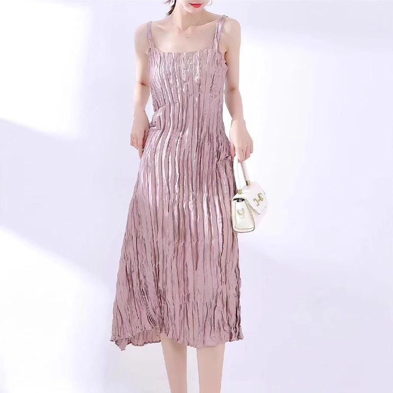 Women's Crinkle Pleated Strap Maxi Dress 3.jpg