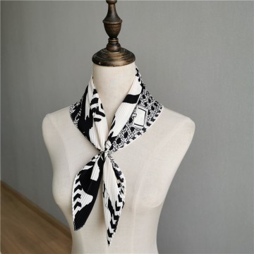 Black and White Printed Pleated Square Scarf