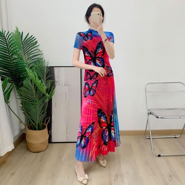 Pebbled Crop Top & Butterfly Ombré Pleated Skirt Set