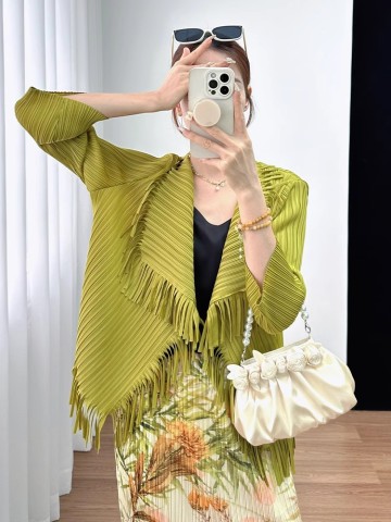 Fringed H-Pleat Duster Cardigan