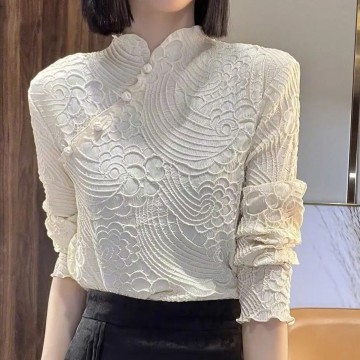 Women's Chinese-Inspired Long Sleeve Blouse for...