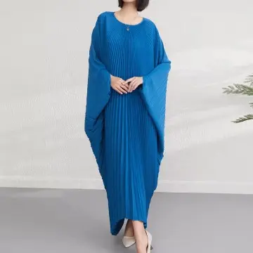 Womens Dolman Sleeve Pleated Long Sleeve Dress