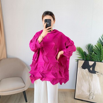 Diamond Pleated Oversized T-Shirt - Spring Loose Fit Plus Size