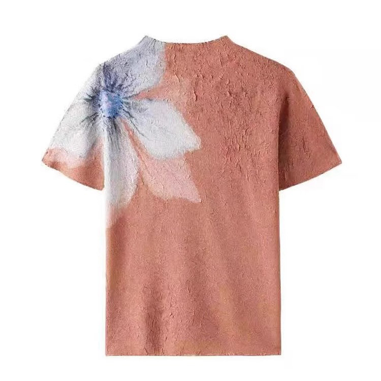 Women's Crinkled Texture Short Sleeve T-Shirt Floral Print Summer Essential (3).jpg